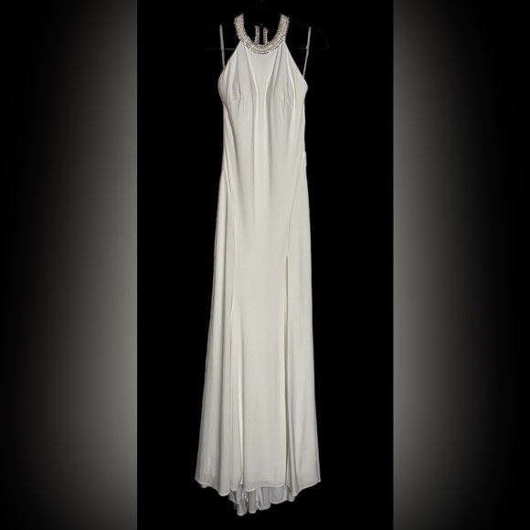 👗 NWT! Mac Duggal Beaded Halter Jersey Knit Dress - Picture 3 of 13